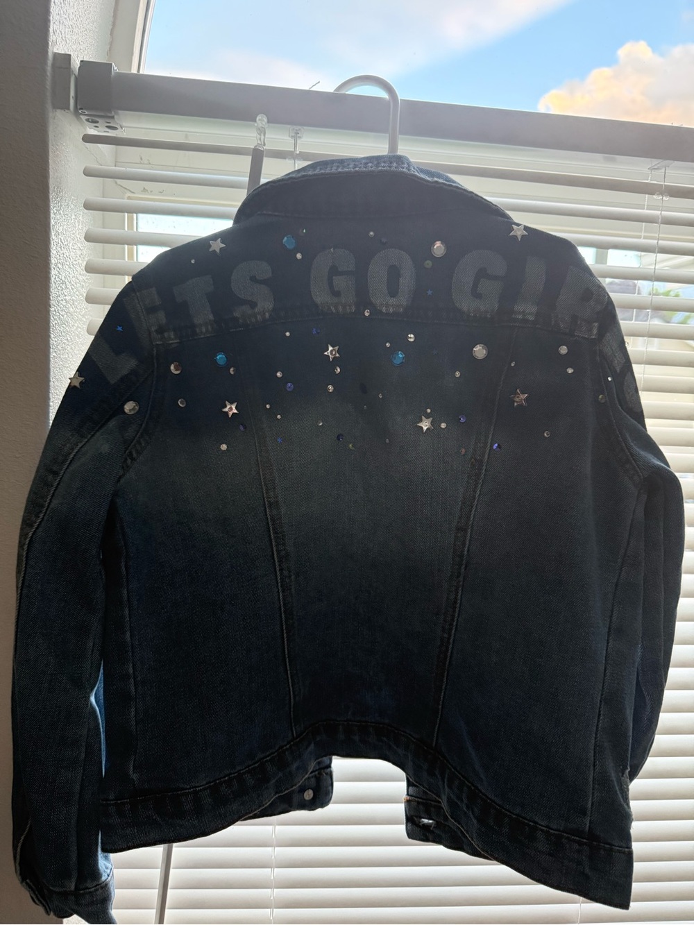 Embellished Mid Wash Denim Jacket - 'LET'S GO GIRLS’ girls size 10